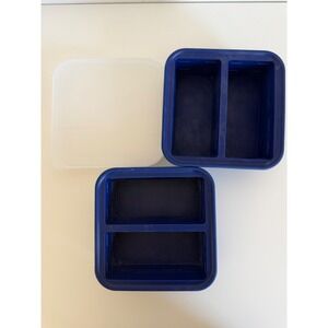 Souper Cubes 1 Cup Silicone Freezer Mold Blue Tray with Lid Meal Prep Set of 2